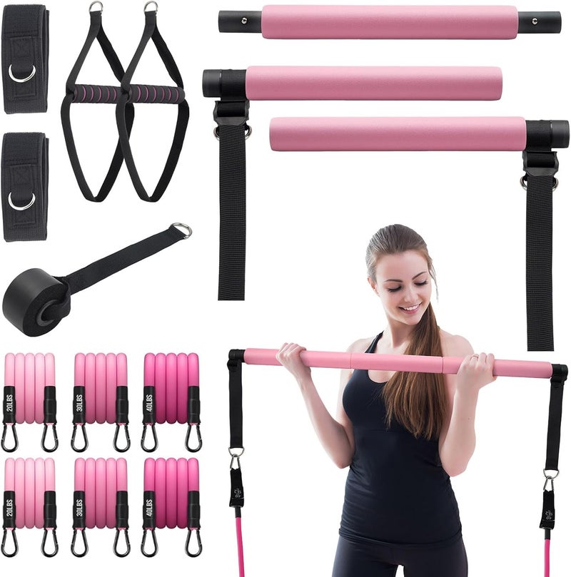 CINDALOG Pilates Bar Kit with Resistance Bands, Multifunctional Pilates Bar for Women & Men with Heavy-Duty Metal Adjustment Buckle, Pilates Home Equipment for Full Body Workouts - Image 1